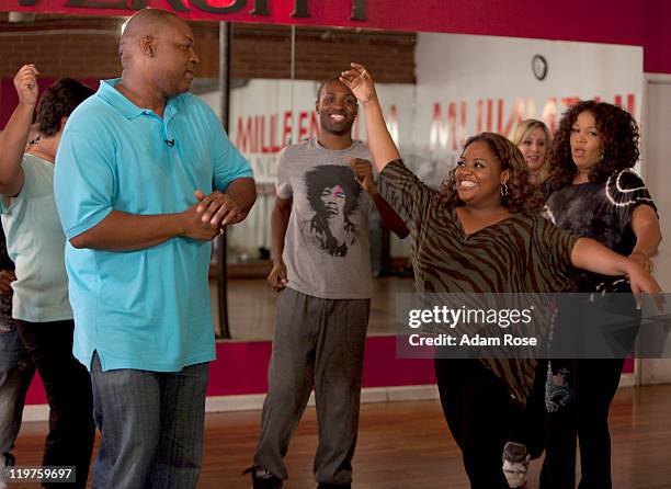 Sherri Shepherd, her fiance, Lamar Sally and their bridal party/groomsmen learn to dance with two choreographers from "So You Think You Can Dance,"...