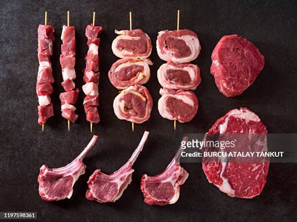 raw meat variations - lamm fleisch stock-fotos und bilder