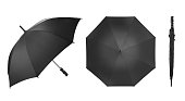 Set of Straight Umbrella in Black Colour with Handle Isolated on White Background. Taken in Studio.