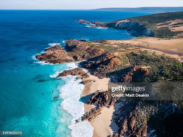 early morning drone image at injidup bay in yallingup - margaret river stock pictures, royalty-free photos & images