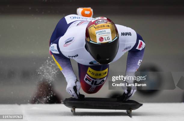 Sungbin Yun of Korea competes during the BMW IBSF Skeleton World Cup at Veltins Eis-Arena on January 05, 2020 in Winterberg, Germany.