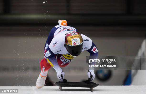 Sungbin Yun of Korea competes during the BMW IBSF Skeleton World Cup at Veltins Eis-Arena on January 05, 2020 in Winterberg, Germany.