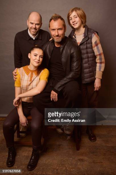 Sean Durkin, Oona Roche, Jude Law, and Charlie Shotwell from The Nest pose for a portrait at the Pizza Hut Lounge on January 26, 2020 in Park City,...