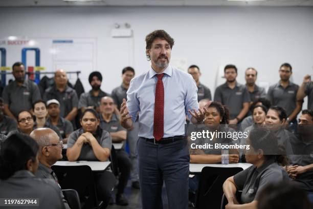Justin Trudeau, Canada's prime minister, speaks during an event at the ABC Technologies Inc. Facility in Brampton, Ontario, Canada, on Thursday, Jan....