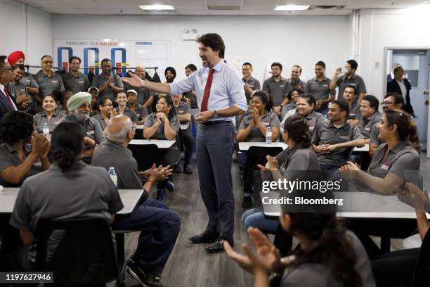 Justin Trudeau, Canada's prime minister, speaks during an event at the ABC Technologies Inc. Facility in Brampton, Ontario, Canada, on Thursday, Jan....