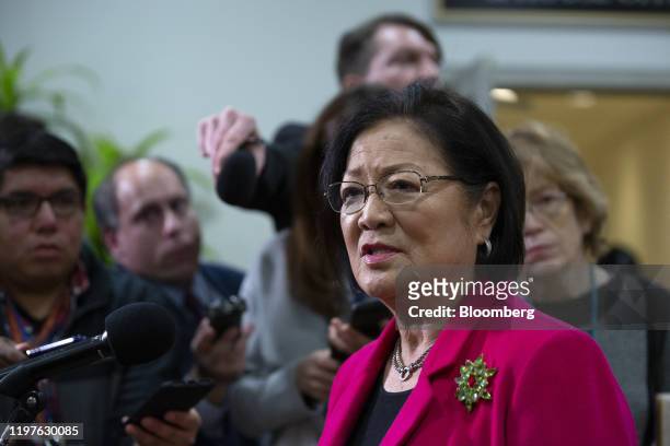 Senator Mazie Hirono, a Democrat from Hawaii, speaks to members of the media in the Senate Subway at the U.S. Capitol in Washington, D.C., U.S., on...
