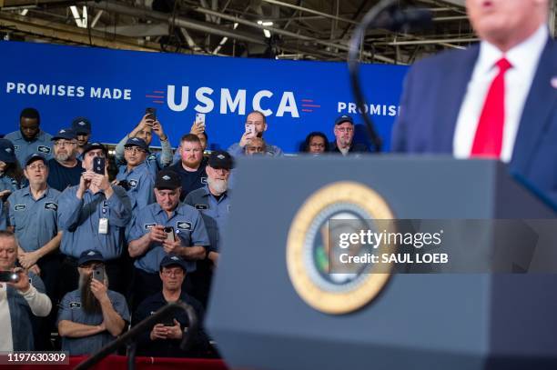 President Donald Trump speaks about the United States - Mexico - Canada agreement, known as USMCA, during a visit to Dana Incorporated, an auto...