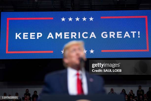 President Donald Trump speaks during a "Keep America Great" campaign rally at Drake University in Des Moines, Iowa, January 30, 2020.