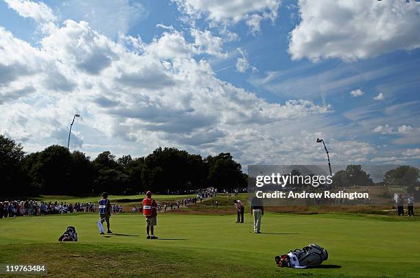 Tom Watson of the USA in action during the final round of the Senior Open Championship at Walton Heath Golf Club on July 24, 2011 in Tadworth,...