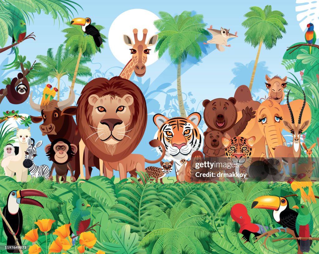 Tropisch bos en schattige dieren