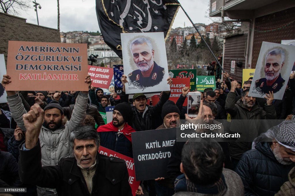 Protests At U.S. Consulate In Istanbul Following Killing Of Iranian General