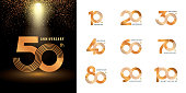 Set of Anniversary logotype design, Celebrating Anniversary Logo multiple line silver and golden