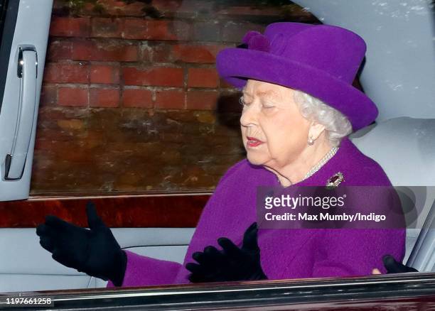 Queen Elizabeth II attends Sunday service at the Church of St Mary Magdalene on the Sandringham estate on January 5, 2020 in King's Lynn, England.