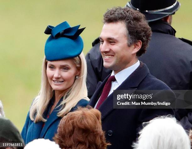 Lucy Lanigan-O'Keeffe and Thomas van Straubenzee attend Sunday service at the Church of St Mary Magdalene on the Sandringham estate on January 5,...