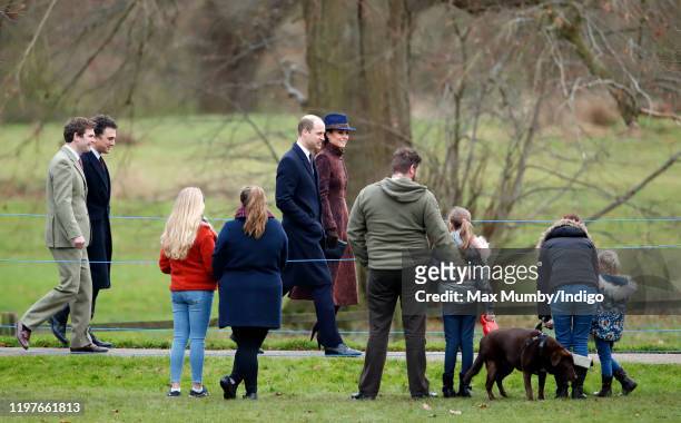 James Mead, Thomas van Straubenzee, Prince William, Duke of Cambridge and Catherine, Duchess of Cambridge attend Sunday service at the Church of St...