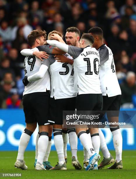 Chris Martin of Derby County celebrates scoring his teams first goal during the FA Cup Third Round match between Crystal Palace and Derby County at...