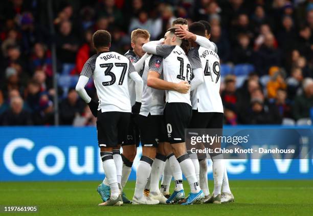 Chris Martin of Derby County celebrates scoring his teams first goal during the FA Cup Third Round match between Crystal Palace and Derby County at...