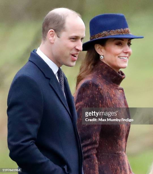 Prince William, Duke of Cambridge and Catherine, Duchess of Cambridge attend Sunday service at the Church of St Mary Magdalene on the Sandringham...