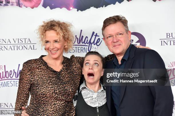 Actress Katja Riemann, Anna Thalbach and Justus von Dohnanyi attend the premiere of the movie "Vier zauberhafte Schwestern" at Mathaeser Filmpalast...