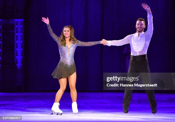 Sarah Lombardi and Joti Polizoakis attend the "Holiday On Ice" premiere at Olympiahalle on January 05, 2020 in Munich, Germany.