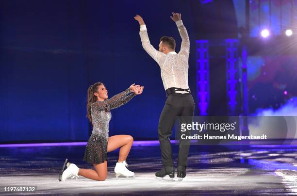 Sarah Lombardi and Joti Polizoakis attend the "Holiday On Ice" premiere at Olympiahalle on January 05, 2020 in Munich, Germany.