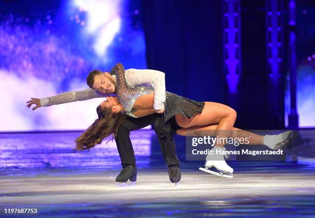 Sarah Lombardi and Joti Polizoakis attend the "Holiday On Ice" premiere at Olympiahalle on January 05, 2020 in Munich, Germany.