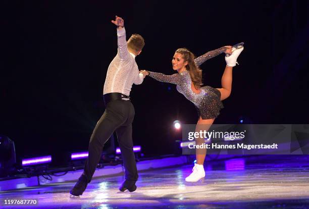 Sarah Lombardi and Joti Polizoakis attend the "Holiday On Ice" premiere at Olympiahalle on January 05, 2020 in Munich, Germany.