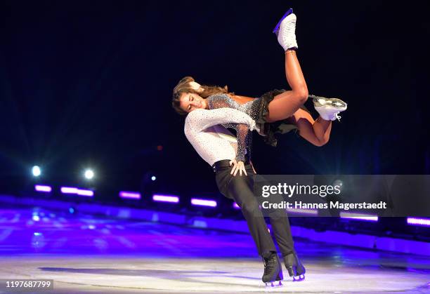 Sarah Lombardi and Joti Polizoakis attend the "Holiday On Ice" premiere at Olympiahalle on January 05, 2020 in Munich, Germany.