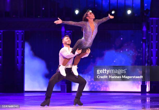 Sarah Lombardi and Joti Polizoakis attend the "Holiday On Ice" premiere at Olympiahalle on January 05, 2020 in Munich, Germany.