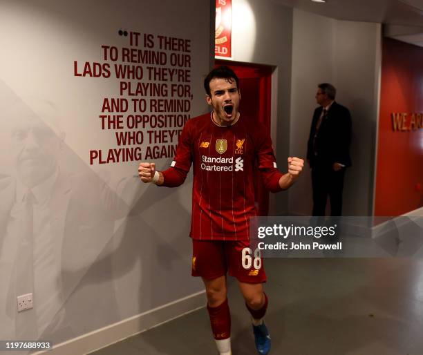 Pedro Chirivella of Liverpool in the tunnel after the FA Cup Third Round match between Liverpool FC and Everton at Anfield on January 05, 2020 in...