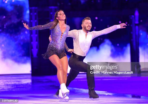 Sarah Lombardi and Joti Polizoakis attend the "Holiday On Ice" premiere at Olympiahalle on January 05, 2020 in Munich, Germany.