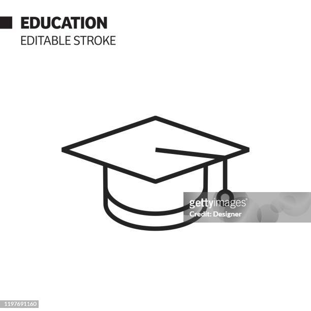教育和畢業線圖示，大綱向量符號插圖。圖元完美，可編輯的描邊。 - hat 幅插畫檔、美工圖案、卡通及圖標