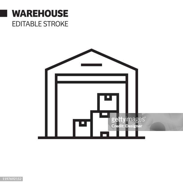 warehouse line icon, outline vector symbol illustration. pixel perfect, editable stroke. - warehouse stock illustrations