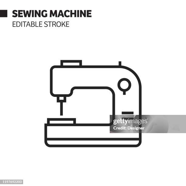 nähmaschine linie symbol, umriss vektor symbol illustration. pixel perfekt, editierbarer strich. - sewing stock-grafiken, -clipart, -cartoons und -symbole