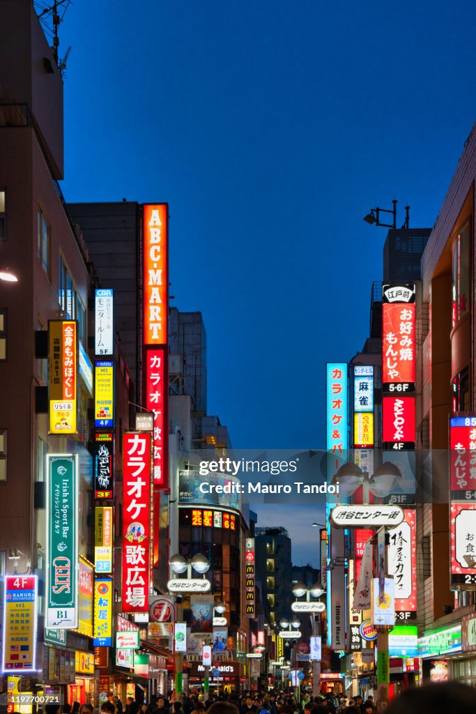 Shibuya Shopping District at dusk, Tokyo, Japan