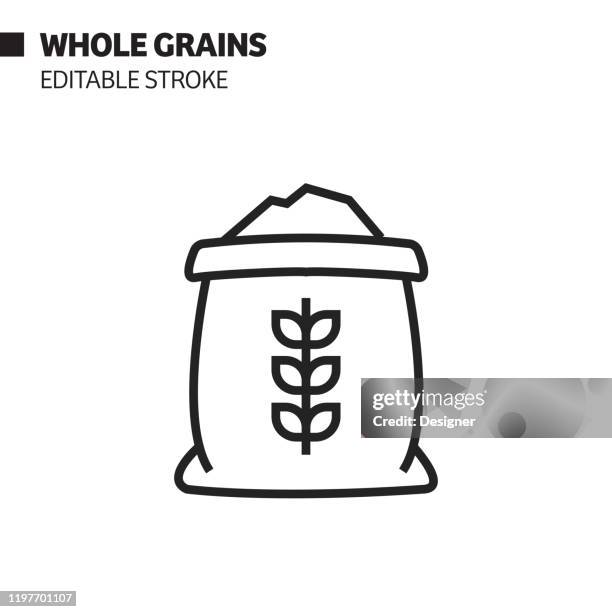 ganze körner linie symbol, umriss vektor symbol illustration. pixel perfekt, editierbarer strich. - bag stock-grafiken, -clipart, -cartoons und -symbole