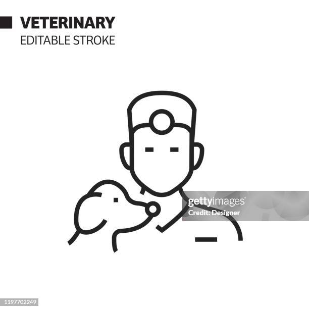 ilustrações, clipart, desenhos animados e ícones de ícone veterinário da linha de avatar, ilustração do símbolo do vetor do esboço. pixel perfeito, curso editável. - loja de animais de estimação