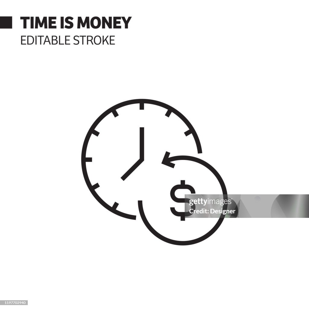 Time is Money Line Icon, Outline Vector Symbol Illustration. Pixel Perfect, Editable Stroke.