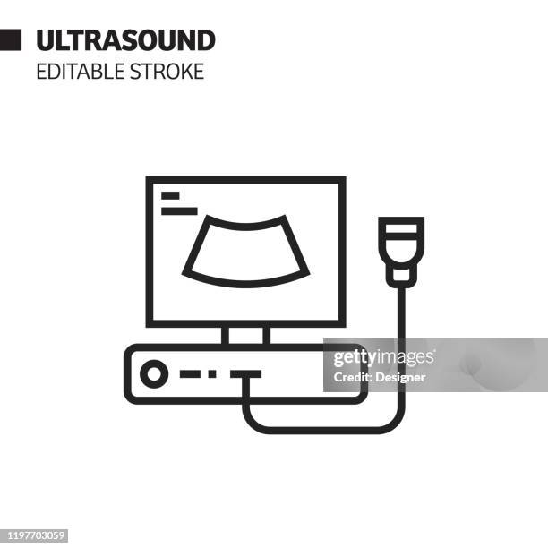 ilustraciones, imágenes clip art, dibujos animados e iconos de stock de icono de línea de ultrasonido, ilustración de símbolo vectorial de esquema. píxel perfecto, trazo editable. - ultrasound scan