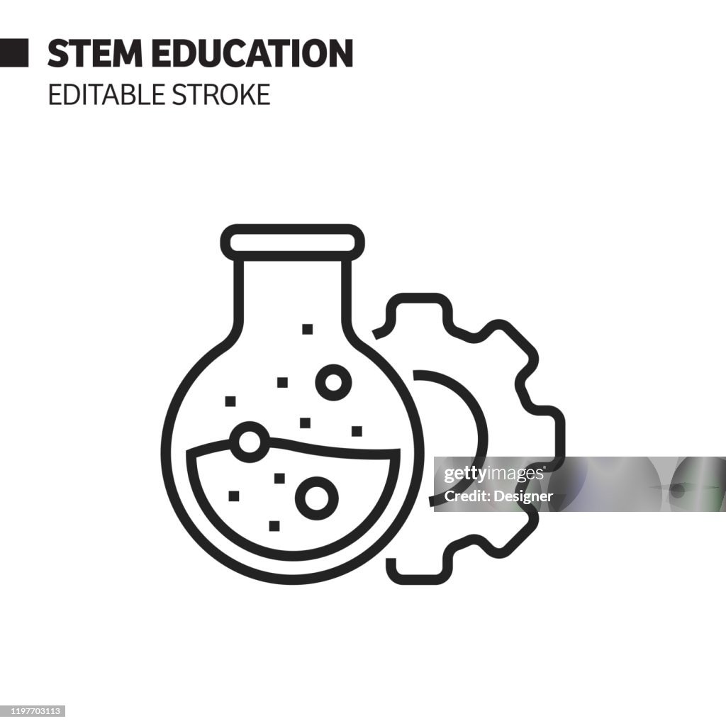 STEM Education Line Icon, Outline Vector Symbol Illustration. Pixel Perfect, Editable Stroke.