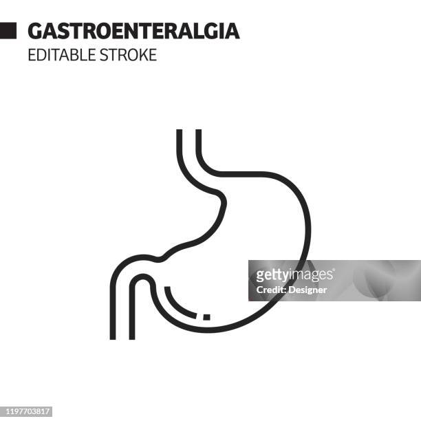 ilustraciones, imágenes clip art, dibujos animados e iconos de stock de icono de línea de gastroenterología, ilustración de símbolo vectorial de contorno. píxel perfecto, trazo editable. - estómago