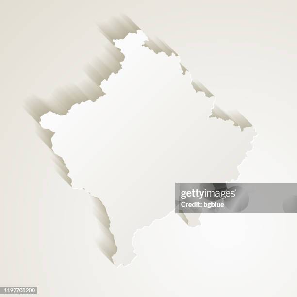 kosovo map with paper cut effect on blank background - pristina stock illustrations