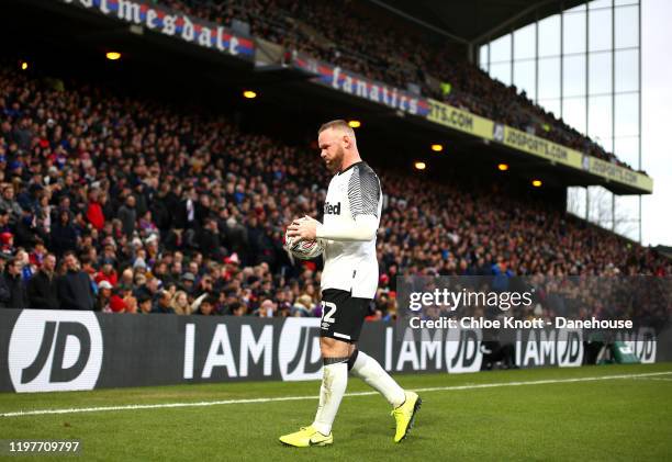 Wayne Rooney of Derby County walks to take a corner during the FA Cup Third Round match between Crystal Palace and Derby County at Selhurst Park on...