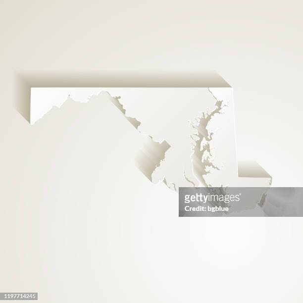 maryland map with paper cut effect on blank background - maryland us state stock illustrations