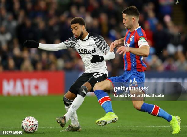 Jayden Bogle of Derby County holds off Gary Cahill of Palace during the FA Cup Third Round match between Crystal Palace and Derby County at Selhurst...