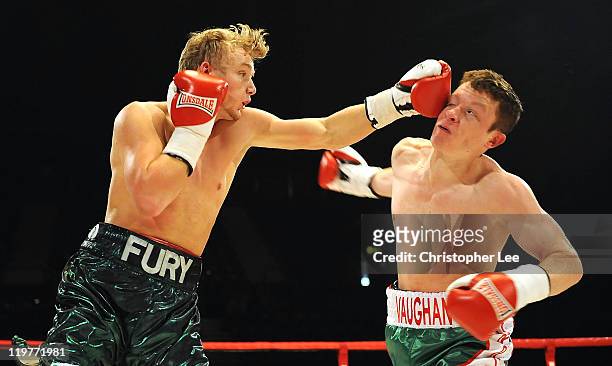 Phill Fury connects with a punch on Peter Vaughanduring the Light Middleweight Fight between Phill Fury and Peter Vaughan at Wembley Arena on July...