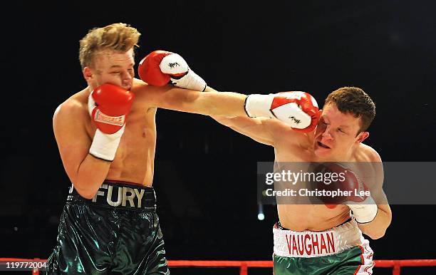 Peter Vaughan in action against Phill Fury during the Light Middleweight Fight between Phill Fury and Peter Vaughan at Wembley Arena on July 23, 2011...