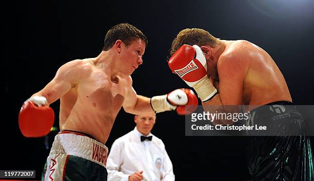 Peter Vaughan throws a punch at Phill Fury during the Light Middleweight Fight between Phill Fury and Peter Vaughan at Wembley Arena on July 23, 2011...