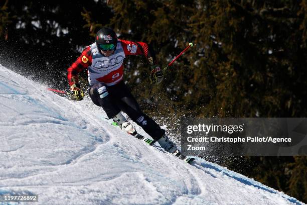 Brady Leman of Canada in action during the FIS Freestyle Ski World Cup Men's and Women's Ski Cross Qualification on January 31, 2020 in Megeve,...