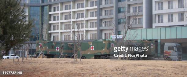 South Korean Military Medical Service Trailer arrived at state facility in Jincheon, some 90 kilometers southeast of Seoul, on Jan. 31 before the...